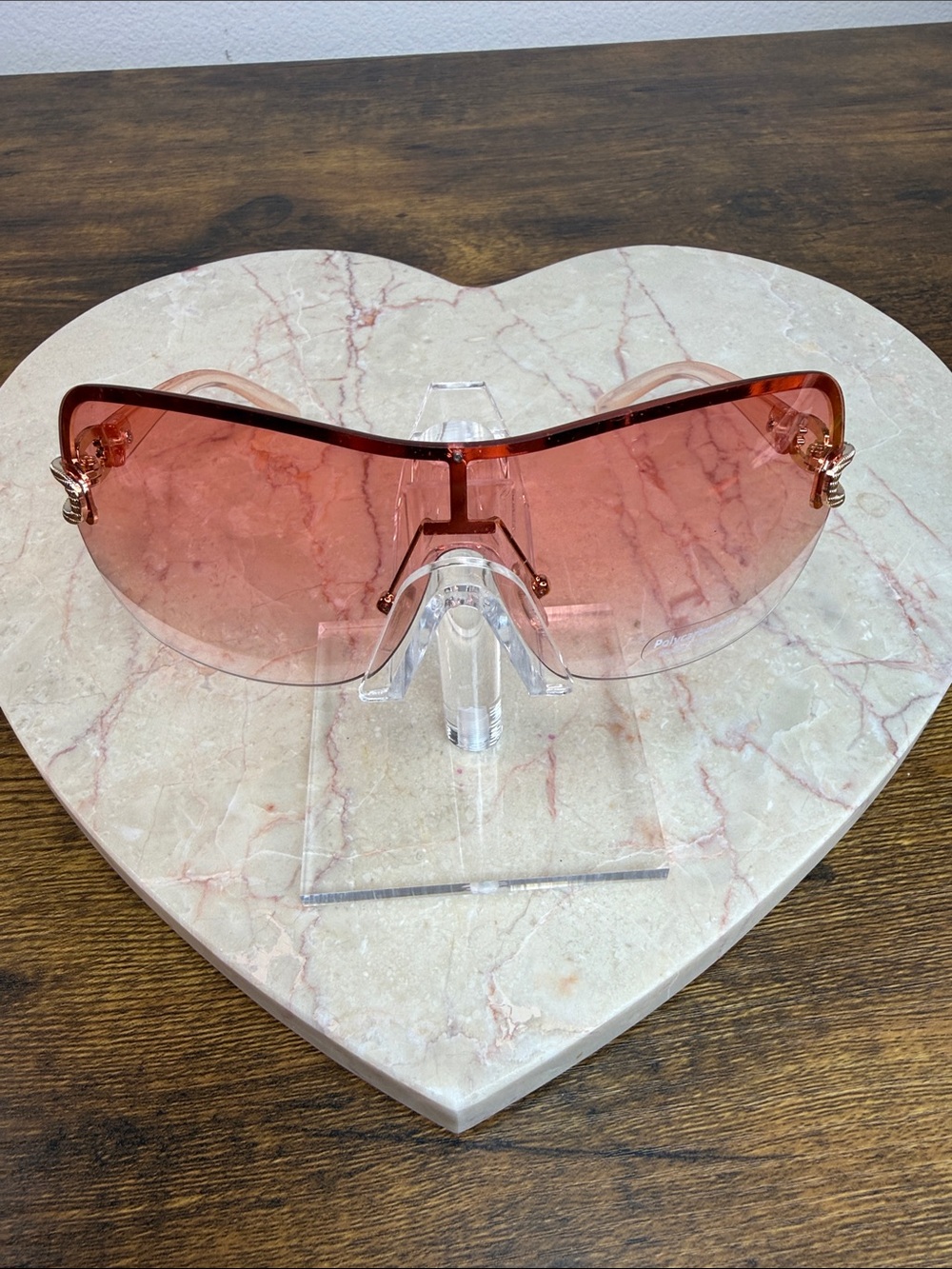 Pink Rimless Shield Sunglasses - Fashion Women Accessories